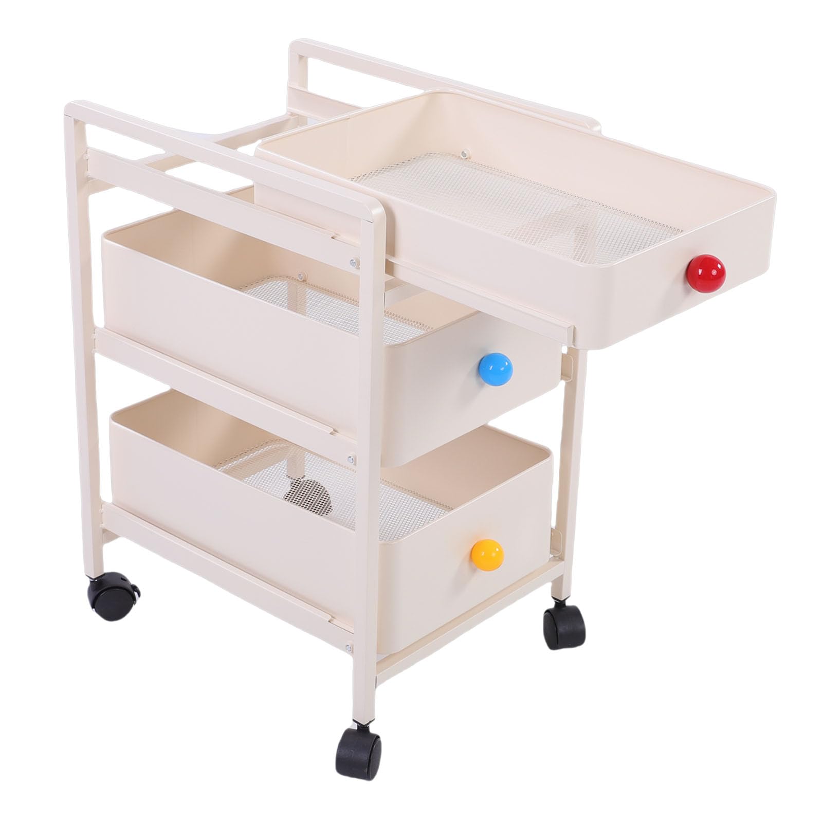 Omabeta Carrello Portaoggetti con Ruote in Metallo a 3 Ripiani Bianco