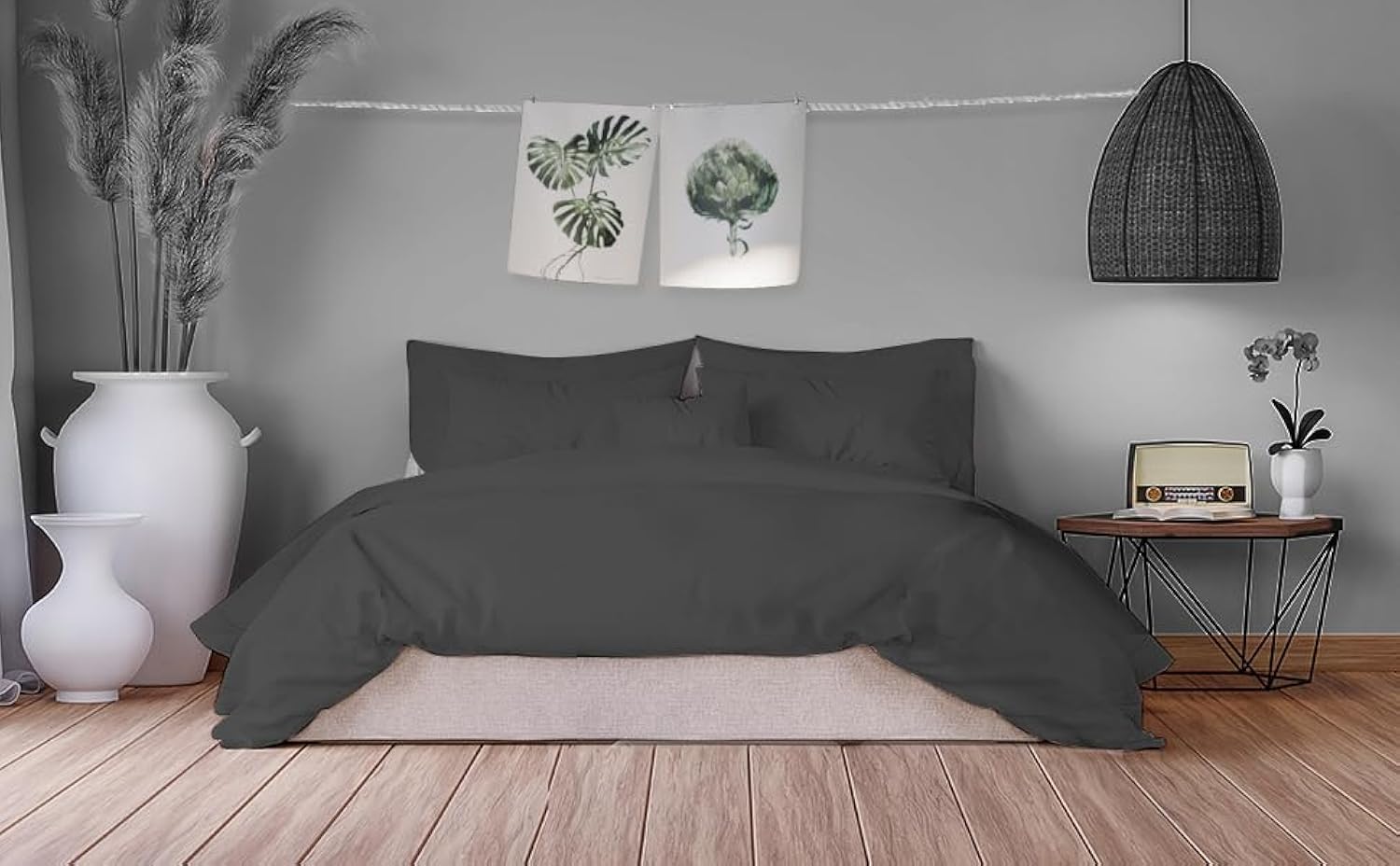 Homesty Ropa de cama premium de 155 x 220 cm + 1 funda de almohada de 80 x 80 cm – 100% algodón, Colchas Funda Nórdica de 2 piezas Öko Tex con cremallera YKK, antracita suave y transpirable