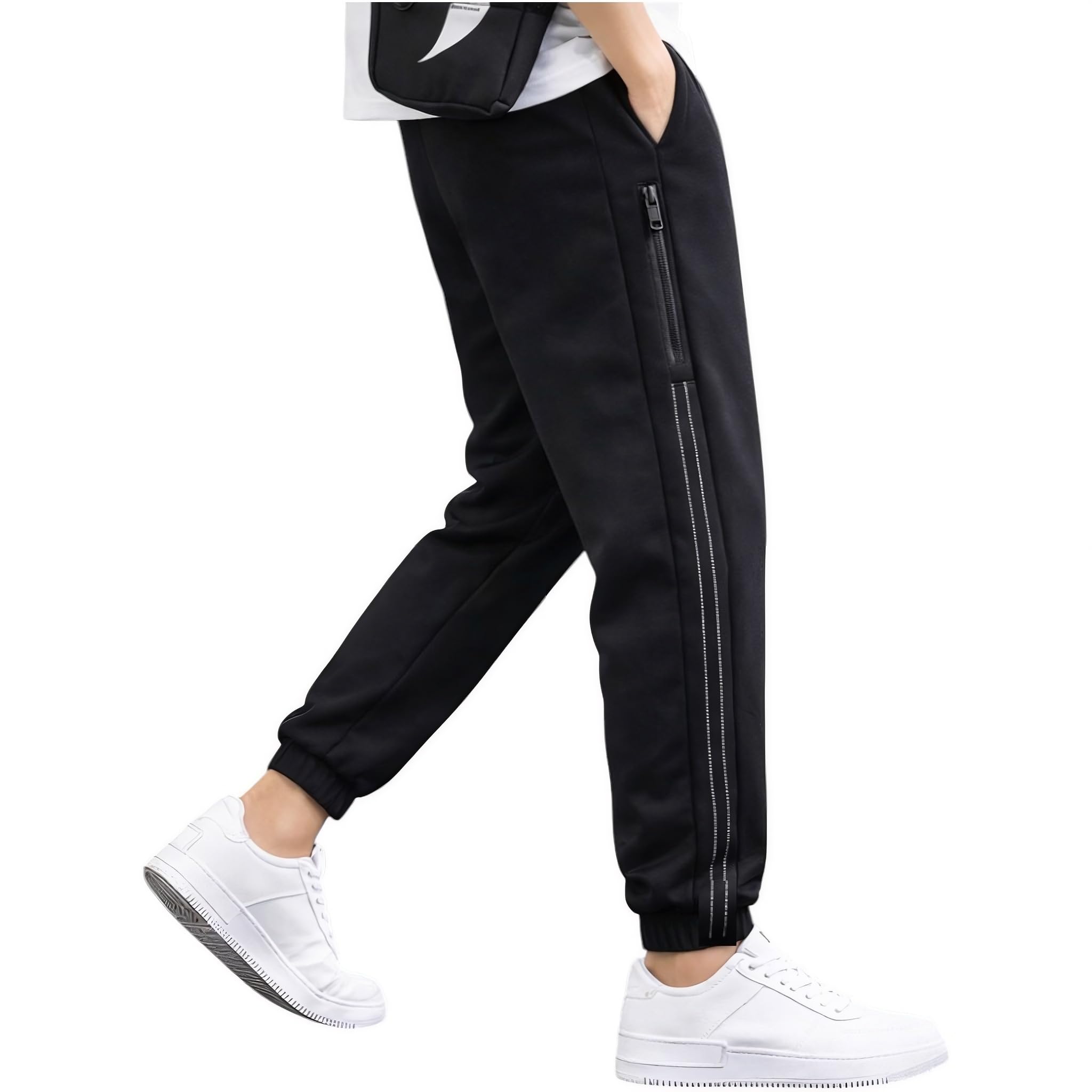 Men's Track Pants with Stretchable Poly Spandex Fabric, Zip Pocket, Contrast Double Stitch Side Panel, Elastic Waist, Relaxed Fit, Ankle Cuffs,Casual,Gym Lowers-image-20