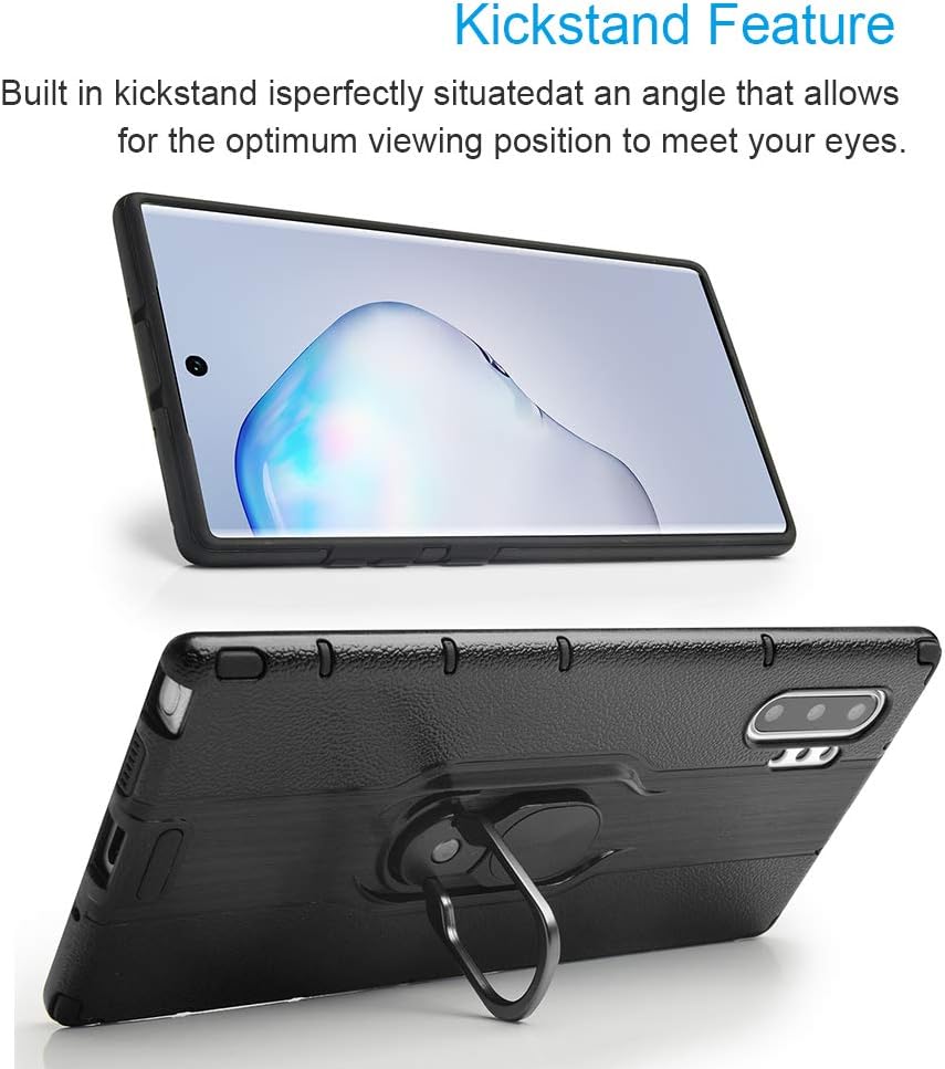 WATACHE Galaxy Note 10+ Plus/Pro/5G Case, Stylish Dual Layer Hard PC Back Case with 360 Degree Rotation Finger Ring Grip Kickstand, Magnetic Car Mount Feature for Galaxy Note 10+ Plus,#2Black