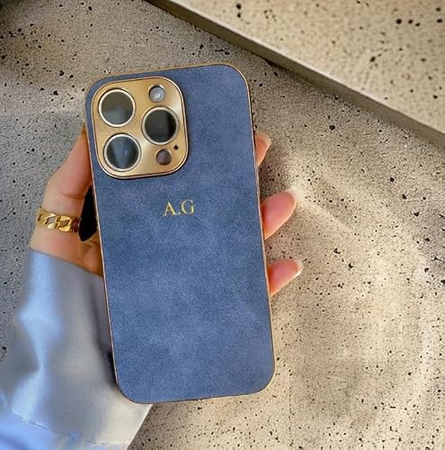 Custom luxury Phone Case for iPhone 16 15 14 13 12 11 Pro Max, Custom Embossed iPhone Case, Suede leather Material, Phone case Initials/Monogram Engraved, Anti-Scratch, Shock-Resistant Protective