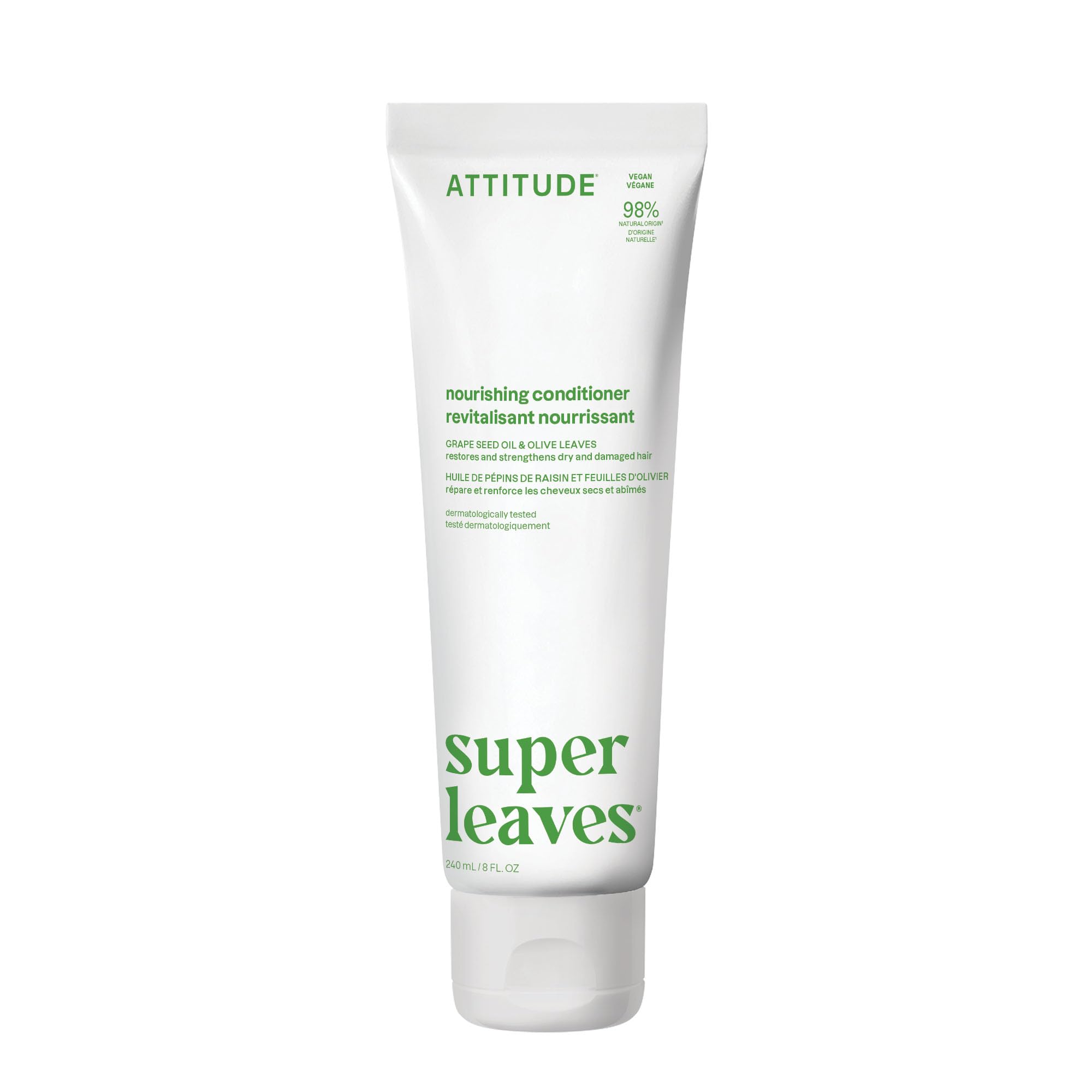 ATTITUDENourishing Hair Conditioner, For Dry and Damaged Hair, Naturally Derived Ingredients, Vegan Detangler, Dermatologically Tested, Grapeseed Oil and Olive Leaves, 240 mL