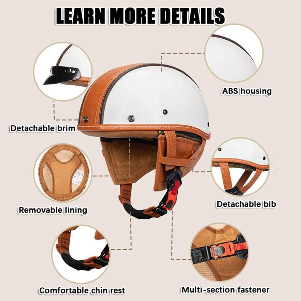 Vintage Deutsche Motorrad Halbhelme mit ECE Genehmigt, Leder Offenem Helm Jet-Helm mit Schutzbrille, Bike Cruiser Chopper Moped Scooter Roller Helm Brain-Cap für Männer Und Frauen