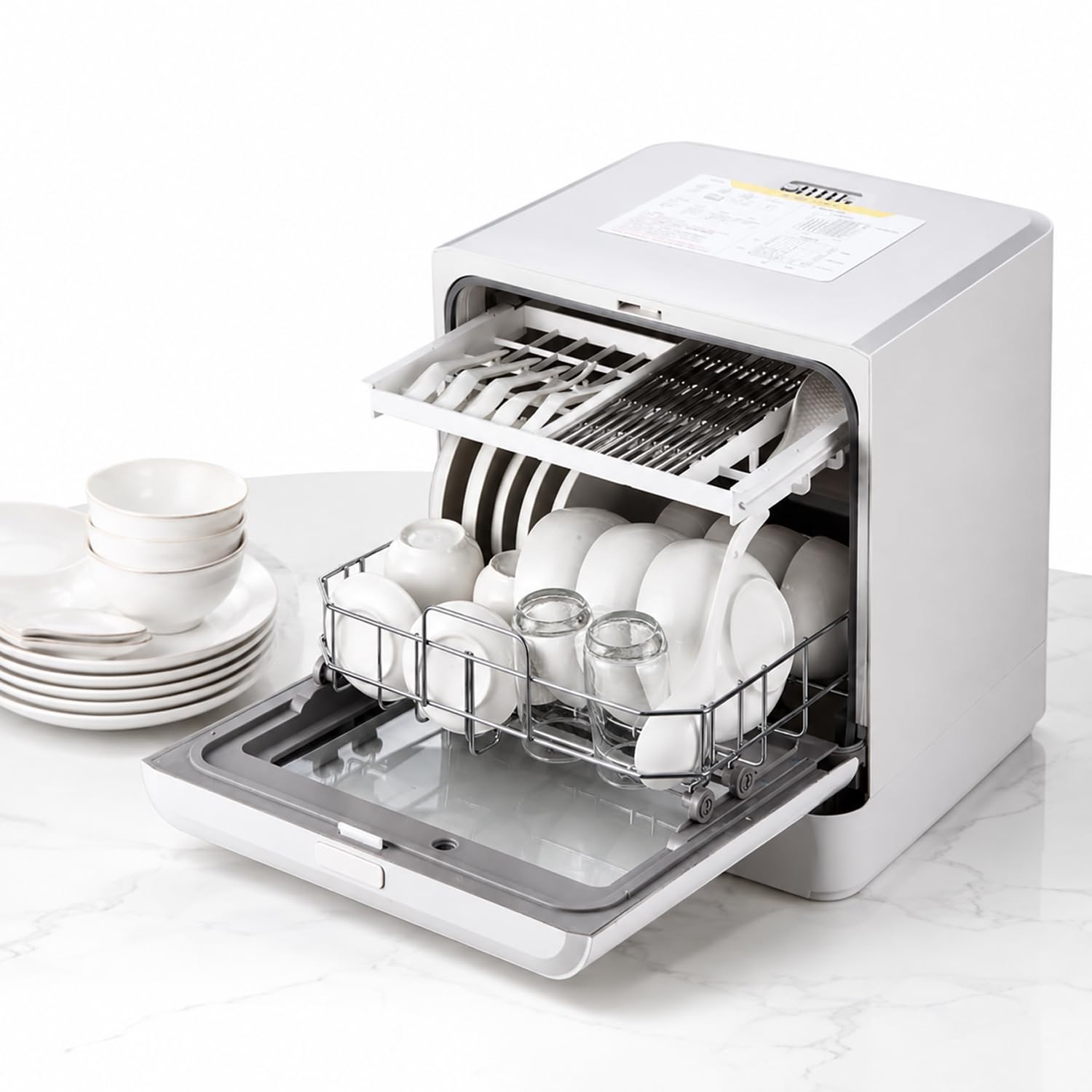 Lavavajillas Portátil De Sobremesa De 800 W, Minilavavajillas De 6 L, 4 Programas De Lavado Versátiles, Limpieza por Pulverización De 360°, Secado con Aire Caliente PTC, Diseño De Doble