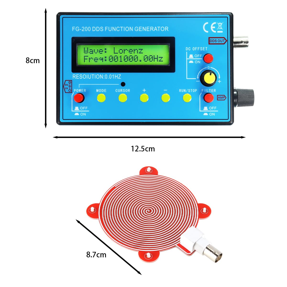 Generador de señales con función DDS FG 200, módulo de Fuente de señal de 0,01 Hz a 500 KHz para Pruebas de Audio