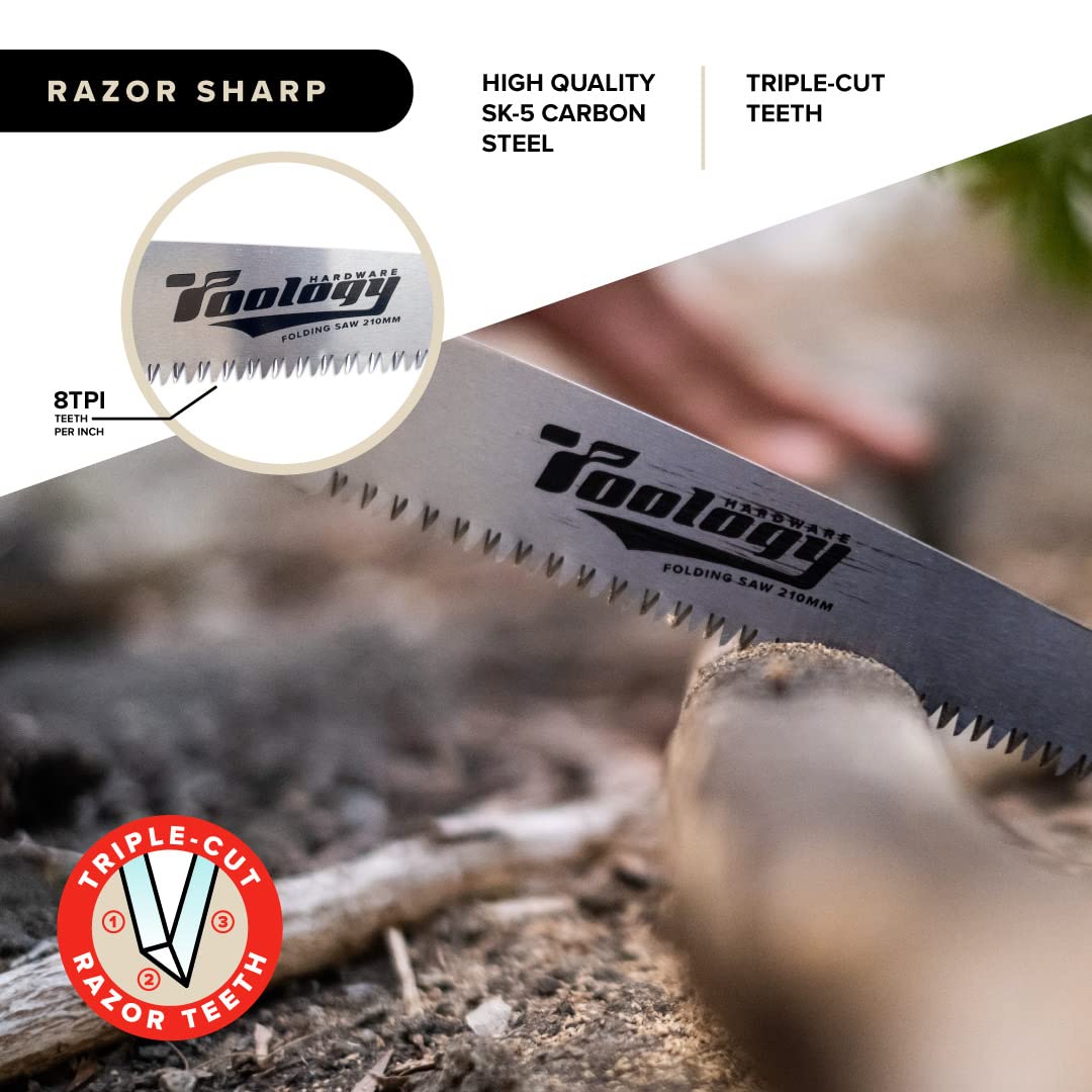 Hardware - Sierra plegable para árbol de 8 pulgadas, sierra de poda manual para jardinería como sierra de hueso para caza, sierra de supervivencia para camping, madera o cortador de árboles,
