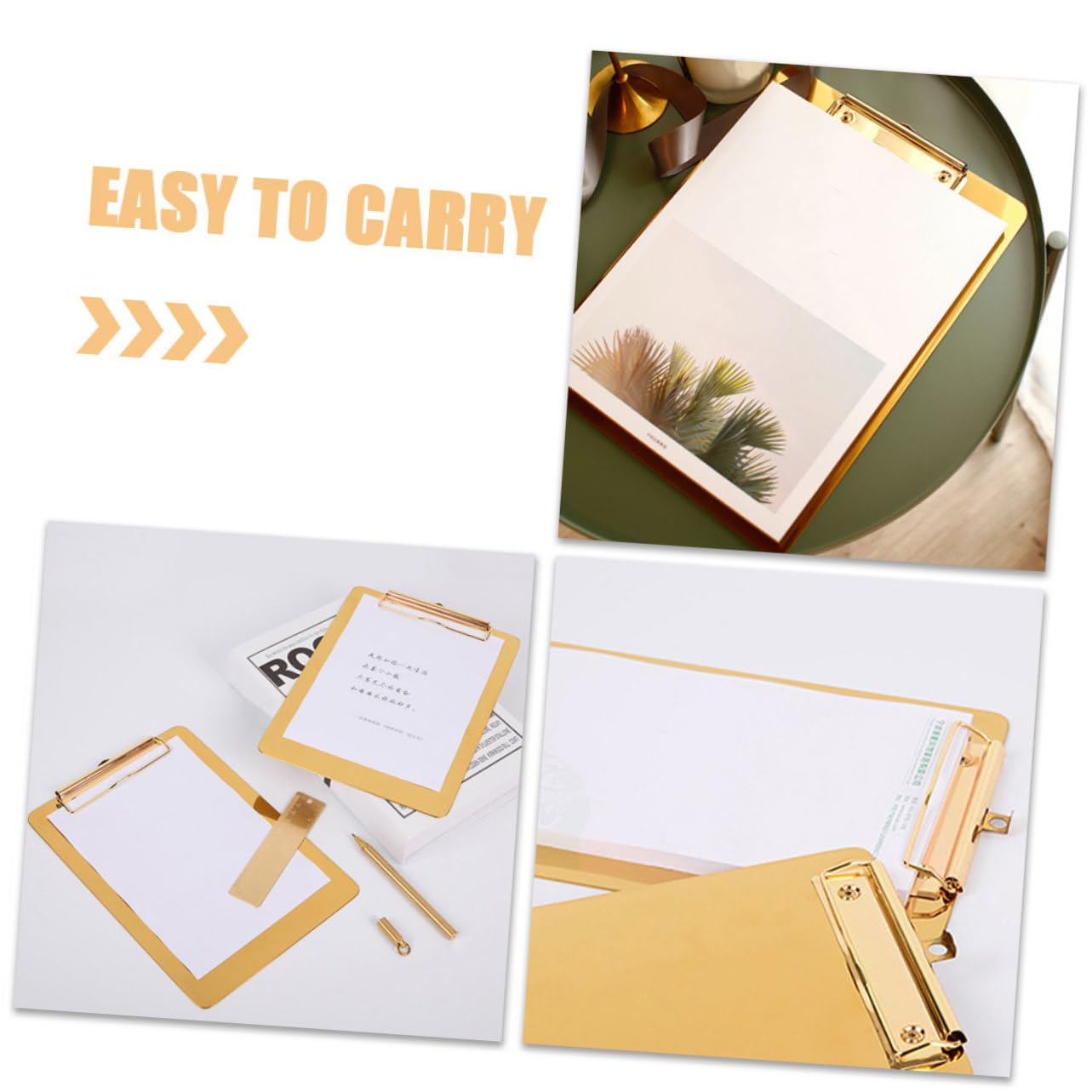 2 Stück A5 Klemmbrett aus Edelstahl mit Clips Tragbares und Sicheres Klemmbrett für Büro Elegante Goldene Aktenablage mit Verarbeitung