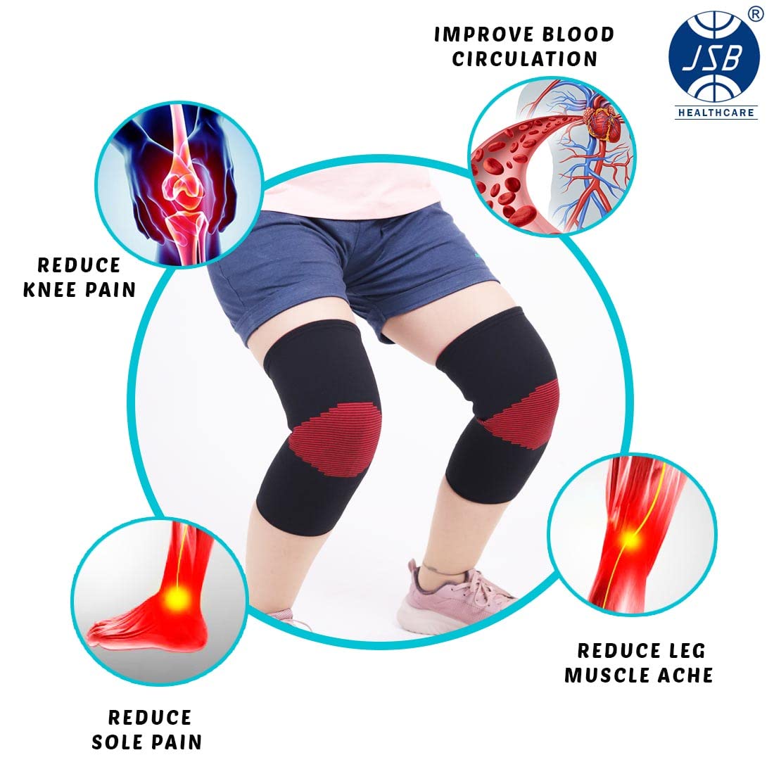 JSB BS61 Stretchable Knee Cap Support for Sports and Pain Relief (Pair) (XL) 2
