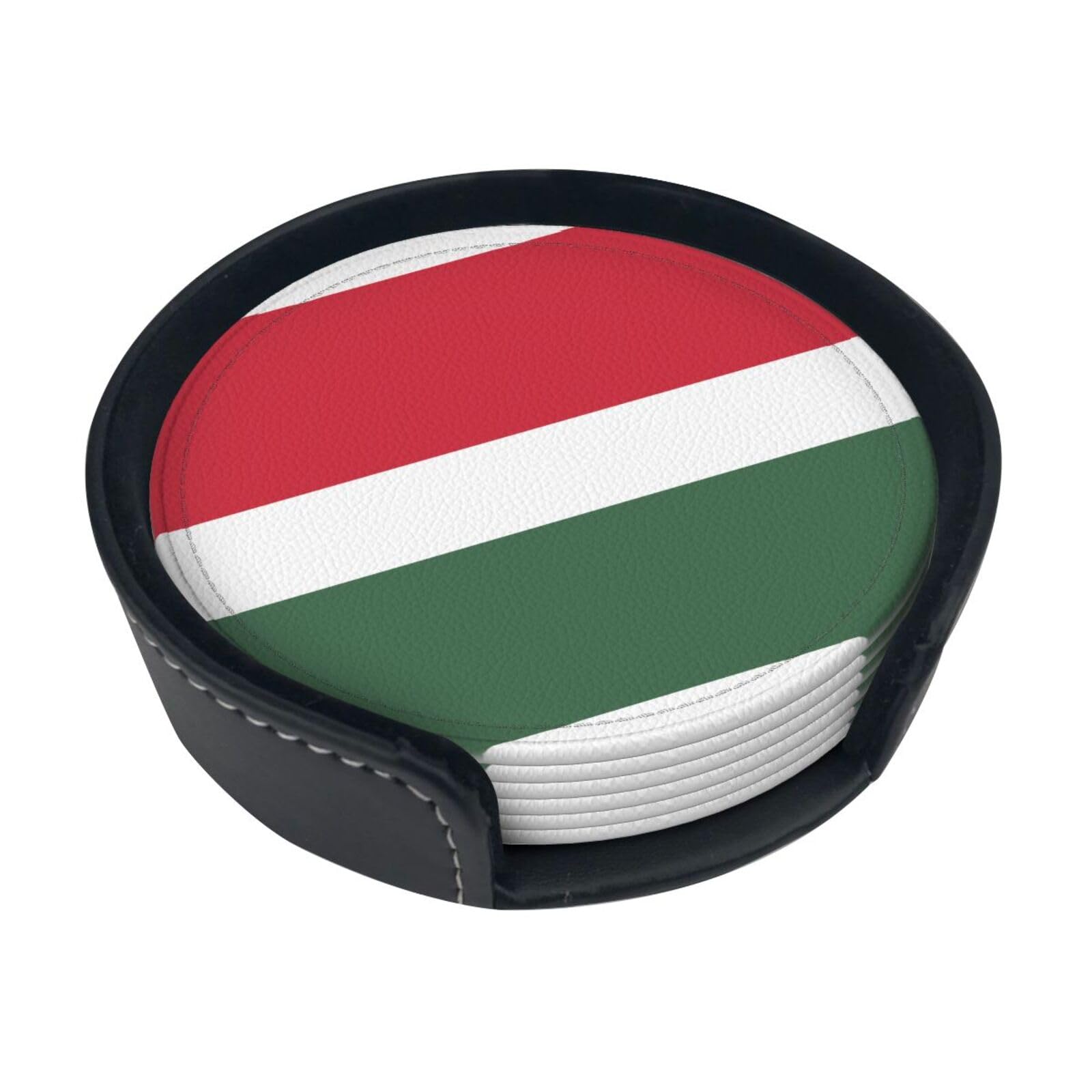 Flag of Hungary Patterned Coaster Set (6 Pack), Round Coasters, Suitable for Home Kitchen or Coffee Table Decoration