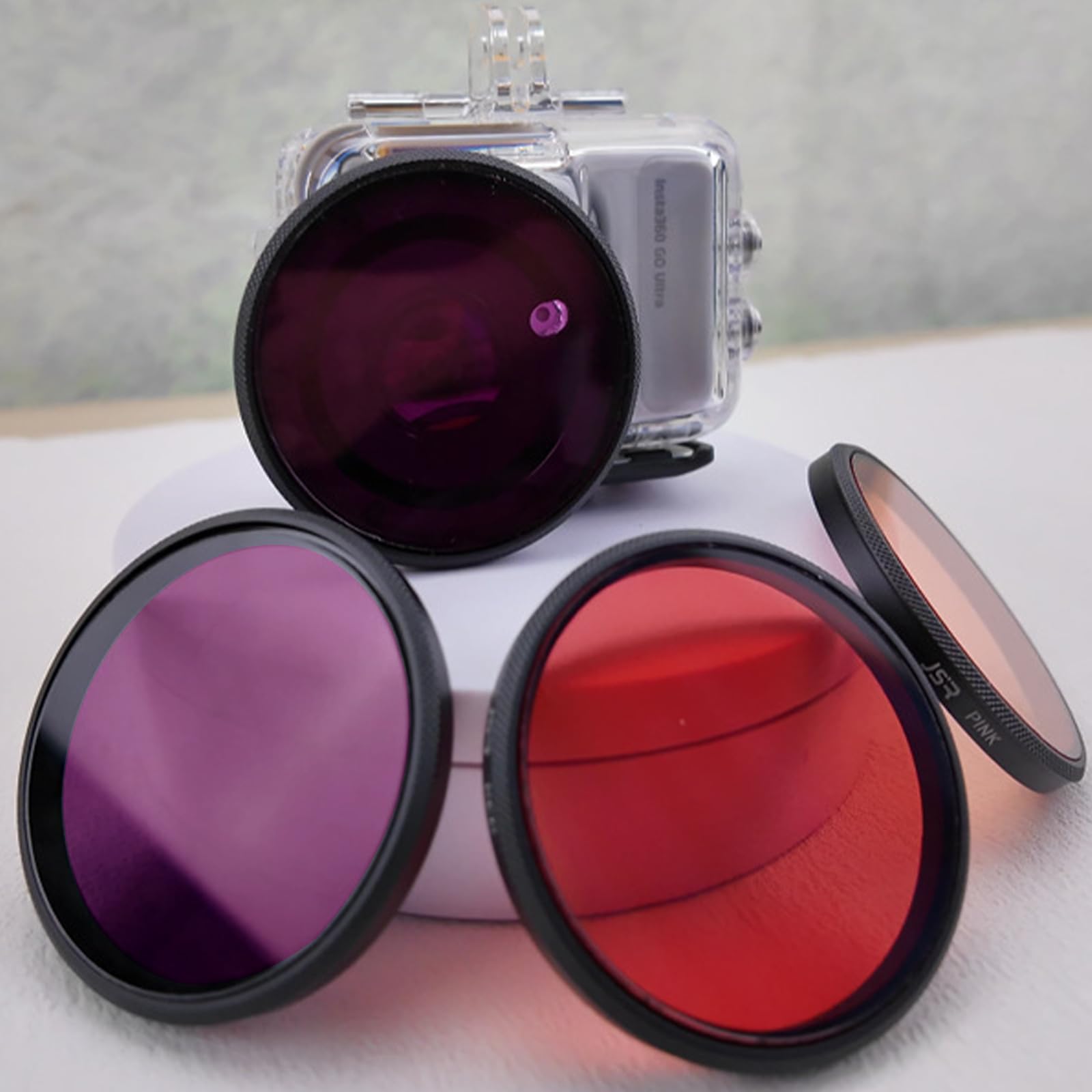 Boîtier étanche Plongée Filtre pour Insta360 GO Ultra, Rose/Rouge/Violet sous-Marin Filtre Objectif Protection Accessoires pour Insta360 GO Ultra Boîtier de plongée (3PCS)