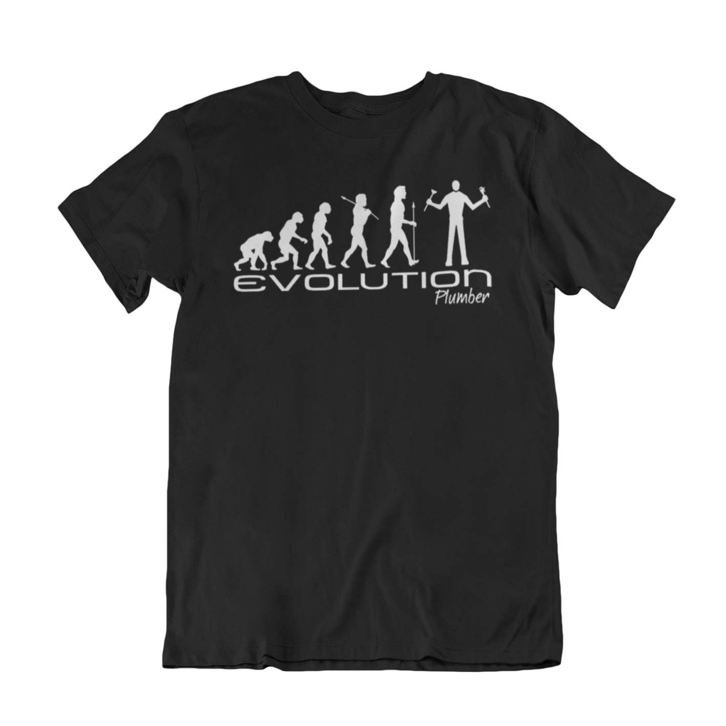 Jonny Cotton Men's Black Evolution Of A Plumber - Plumbing Occupation Novelty T-Shirt (Medium, )