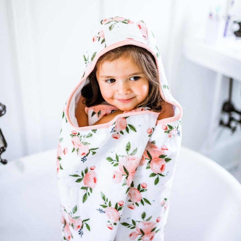 Little Unicorn Hooded Bath Towel | Absorbent Cotton & Terry Blend | Larger Size for Baby & Toddlers, 1-6 Years (Watercolor Roses) - Image 5