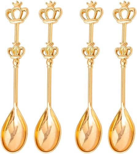 ABOOFAN 8 cucharas de acero inoxidable dorado para tartas de café, cucharas pequeñas para helado, sopa, sal, azúcar, revolver té