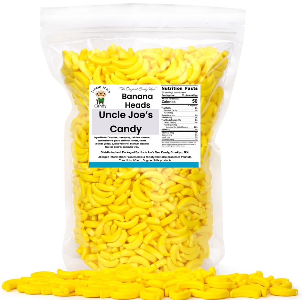 Uncle Joes 5 POUND YELLOW BANANA HEADS BULK CANDY FRUITZ DEXTROSE BANANAS YELLOW