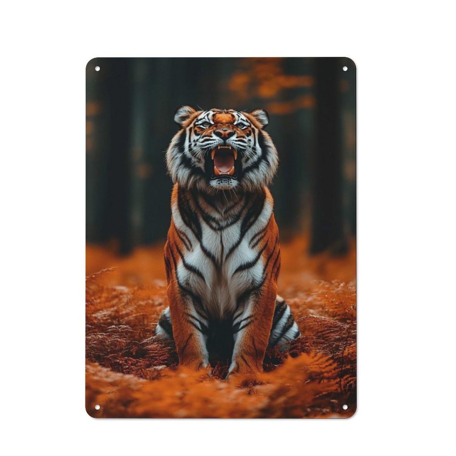 Junmoney Style-10 Retro Metal Wall Sign 40X30cm Featuring Roaring Tiger In Autumn Forest For Garage Wall, For Garage, Workshop And Man Cave Decoration