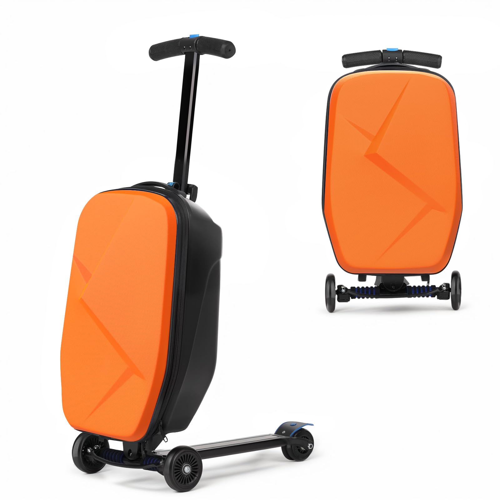 Scooter Luggage For Kids & Adults， Hardside Ride On Suitcase For Kids Ages 4-15 Multifunctional Lightweight Foldable Carry On Luggage With Wheels Ride
