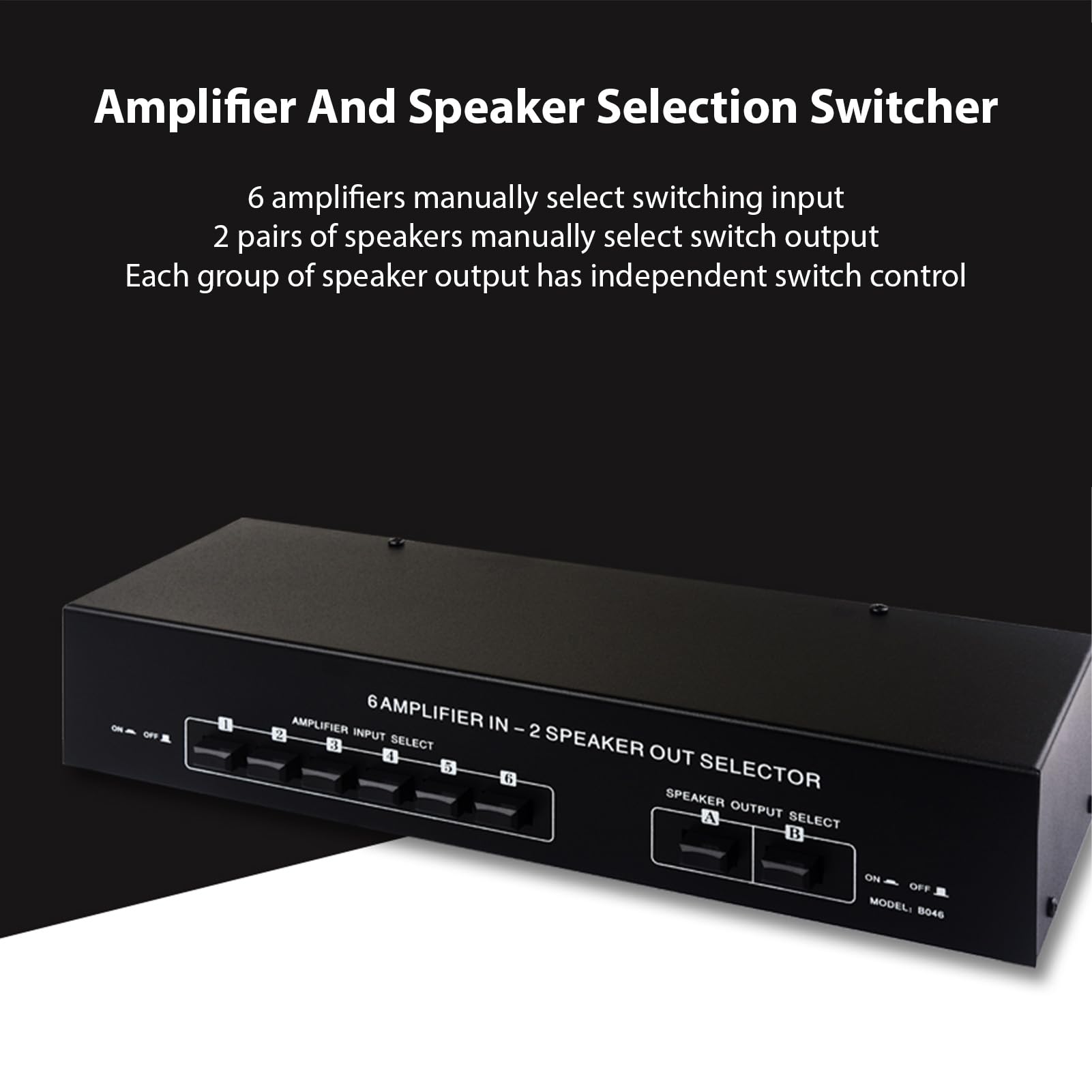 Przełącznik Wyboru Głośników Wzmacniacza z Niezależnym Sterowaniem dla Entuzjastów Domowego Sprzętu Audio, Plug and Play dla Audiofilów, Czarna Stalowa Obudowa, rozmiar: 12,6 X 5,4 X 2,6