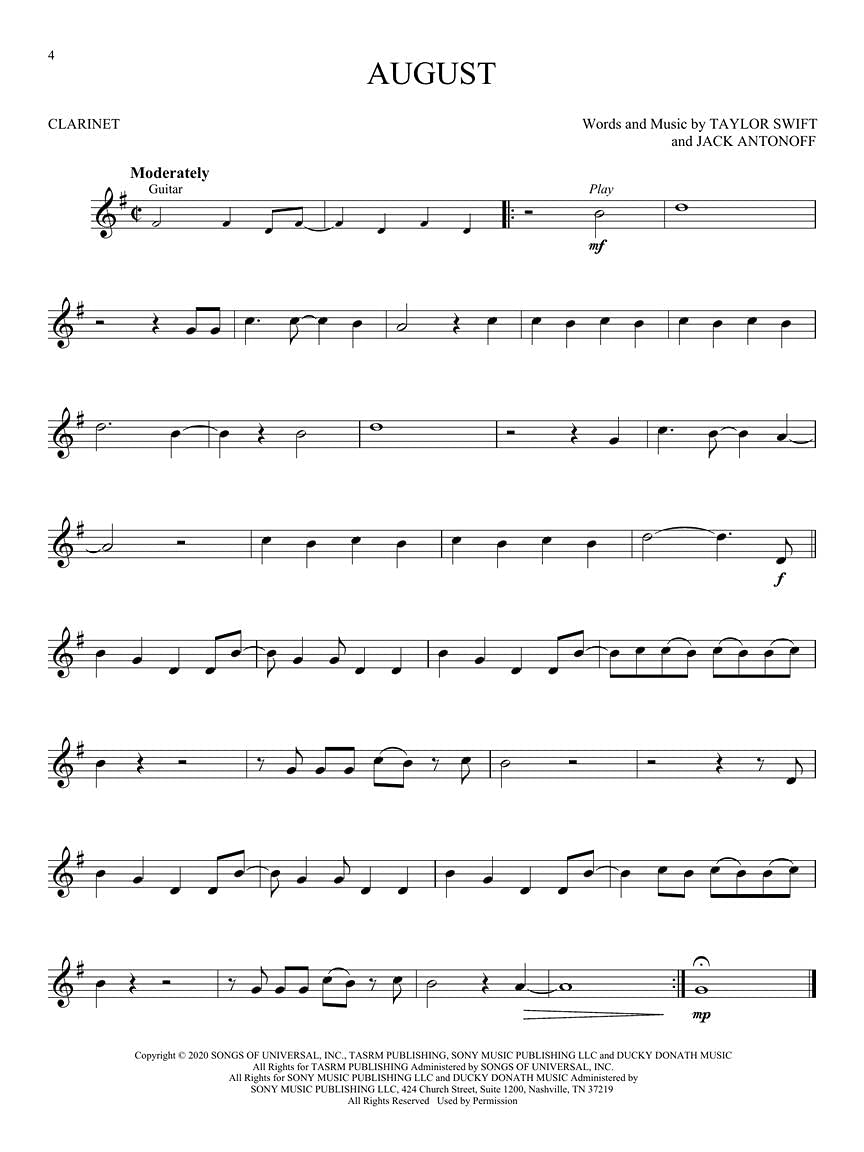 Taylor Swift - Selections from Folklore & Evermore: Clarinet Play-Along Book with Online Audio (Hal Leonard Instrumental Play-along)