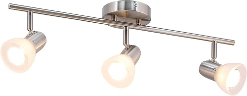XiNBEi Lighting Luz de riel, Lámpara de techo de cocina de 3 luces con vidrio, iluminación moderna de riel fijo níquel cepillado XB-TR1237-3-BN