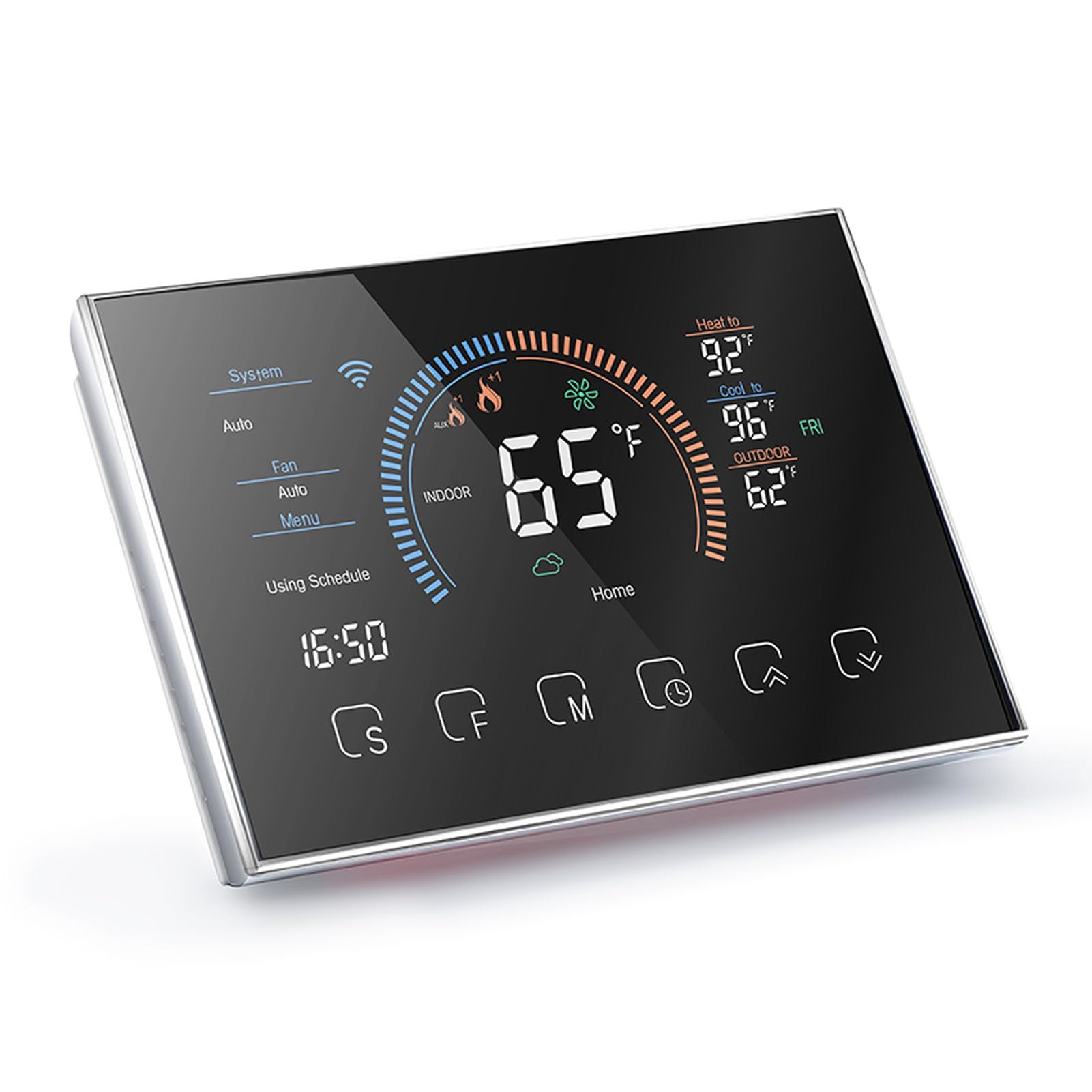 Aramox Termostato Intelligente, Termostato Programmabile per Pompa di Calore, Controller Touch Screen LCD a Colori per Riscaldamento Domestico, Compatibile con Cavo C (BLACK)
