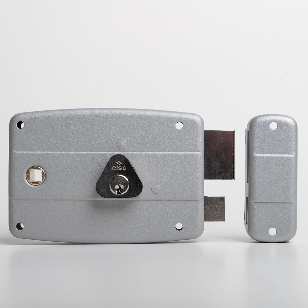 CISA - Serratura per Porte in Ferro da Applicare 15047160195 - Serratura Cancello Esterno in Acciaio Verniciato Grigio con Cilindro nichelato - Entrata 60 - Mano Destra