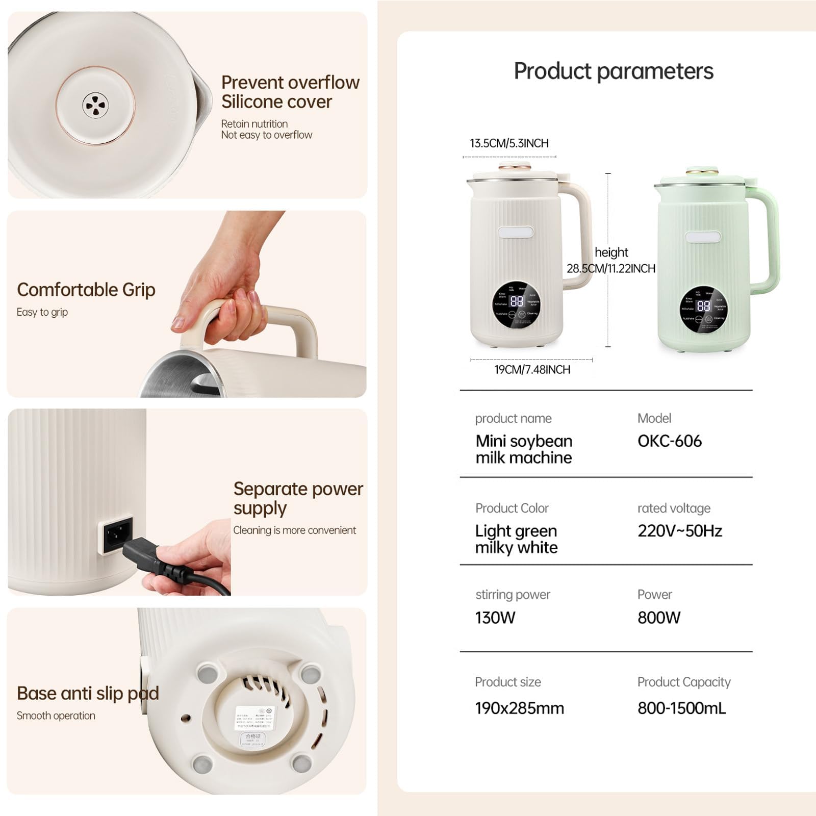 Macchina per latte vegetale 8 in 1, 1200 ml, per latte di soia, con funzione di mantenimento del calore per 8 ore e autopulente, per latte vegetale fatto in casa, avena, soia (bianco)
