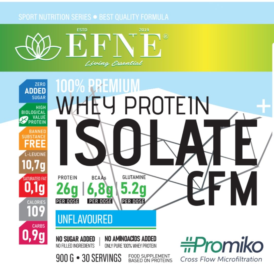 EFNE Isolate CFM Whey Proteína Neutra 900 g | Proteína Aislada de Suero de Leche CFM con DigeZyme® | 89% Proteína | Sin Azúcar Añadido | Glanbia Promiko® | Preparado Alimenticio