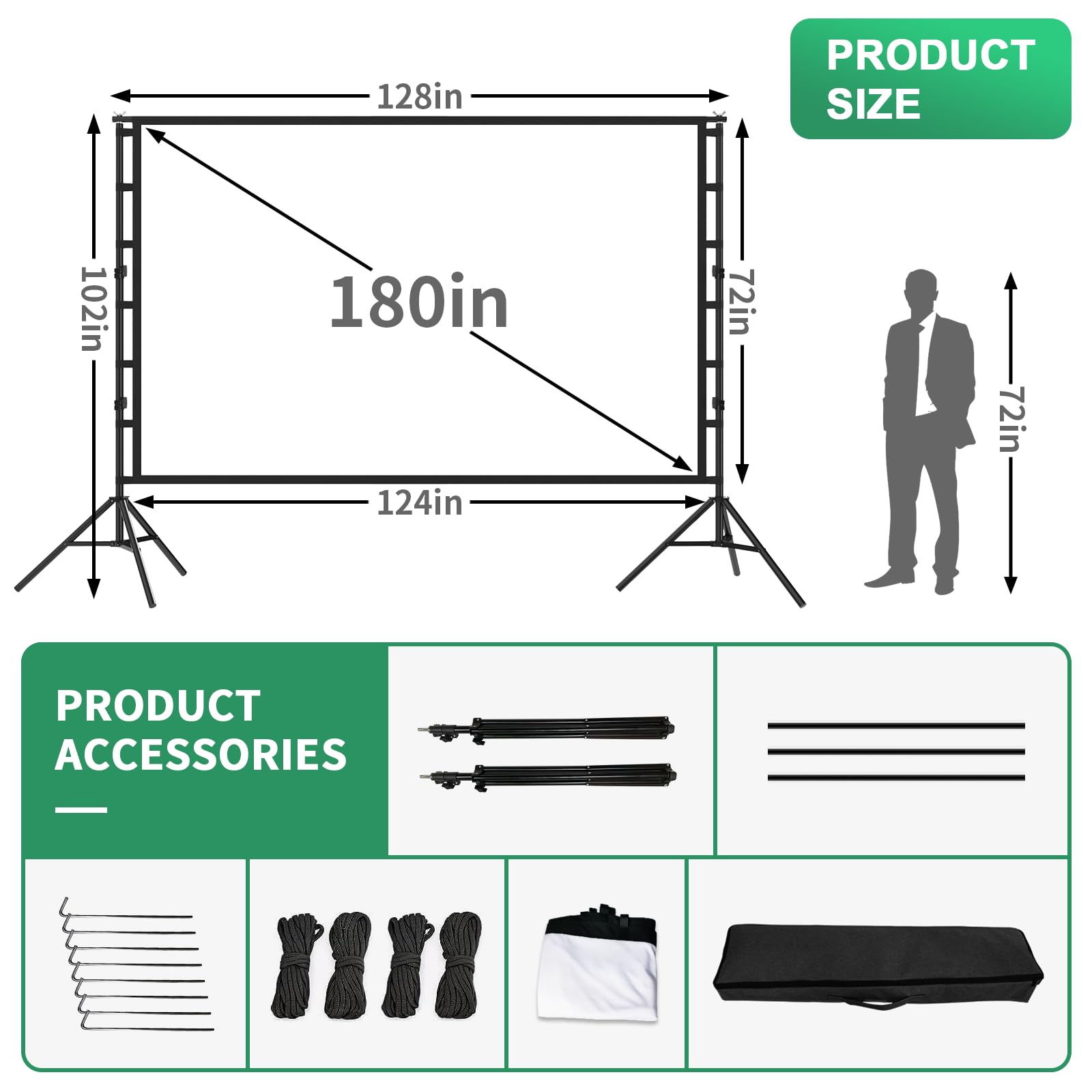 Projector Screen, 180 Inch Projector Screen And Stand, Portable Indoor Outdoor