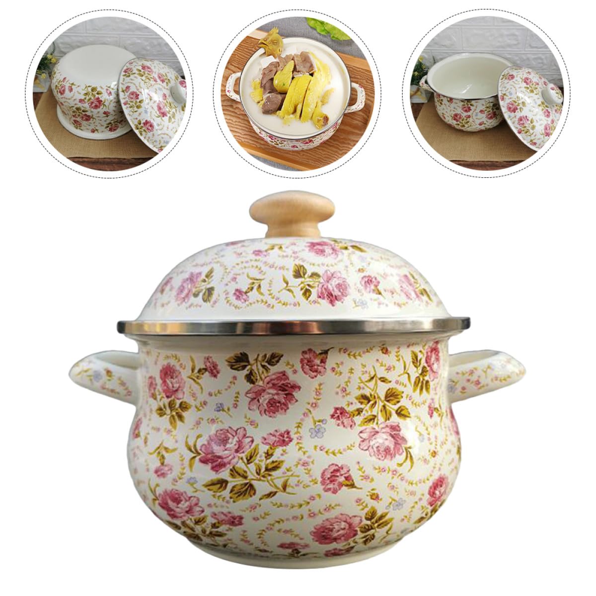 Sosoport Pentola per Zuppa Domestica Smaltata 18 CM a Fondo Piatto Doppio Manico Pentola da Cucina Pratica per Pasta Riso e Brodo Adatta Uso Casalingo