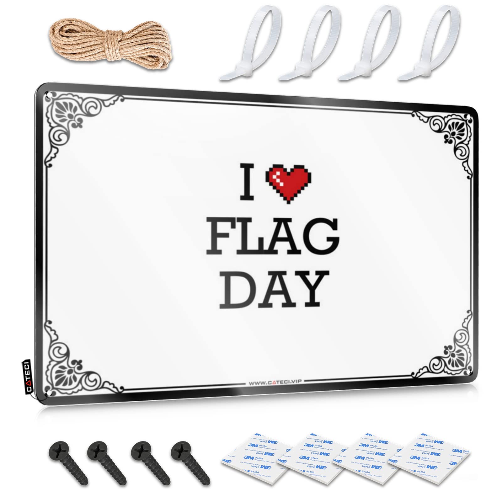 Indie Tin Sign Rustic Wall Poster, Bedroom Door Decorations Funny Quote Design For House Garage | Soft Bath Anti-rust Metal I Love Flag Day(20X30CM)