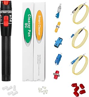 Duogalia Fiber Optic Cable Fault Locate Kit - 50mW VFL Fiber Optic Visual Fault Locator, SM FC - LC Adapter, LC/SC/ST/FC Coupler, 2 Cleaners, 3 Kind Dust Cap and 3 Short Patch Cords