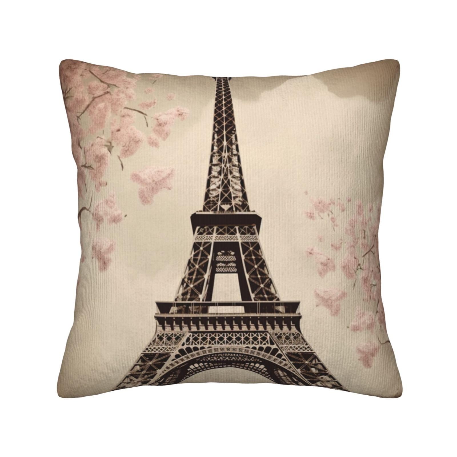 Coussin Tour Eiffel vintage en velours pour décorer le canapé du salon