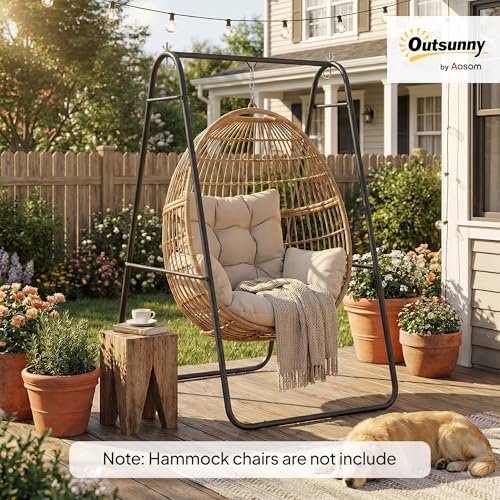 Outsunny Hanging Hammock Stand, Hammock Chair Stand A Frame Steel Heavy Duty for Hanging Hammock, Air Porch Swing for Indoor Outdoor, Max Load 330 LBS, Black (Only Construction) - 1