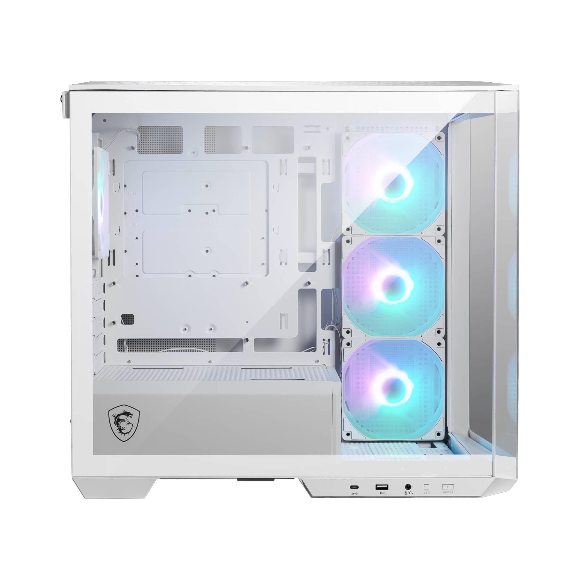 MSI mag PANO M100L PZ White – Torre Gaming Micro-ATX Blanca con Panel Panorámico de Cristal, Ventilación Optimizada, Compatible con ARGB y Refrigeración Líquida – Caja PC Compacta