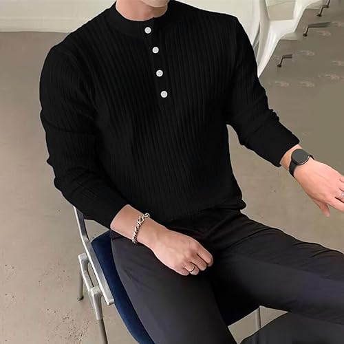 Miniatura 2 de Camisas de Manga Larga para Hombre, suéter de Punto ligero, suéter informal con botones, ajustado elástico