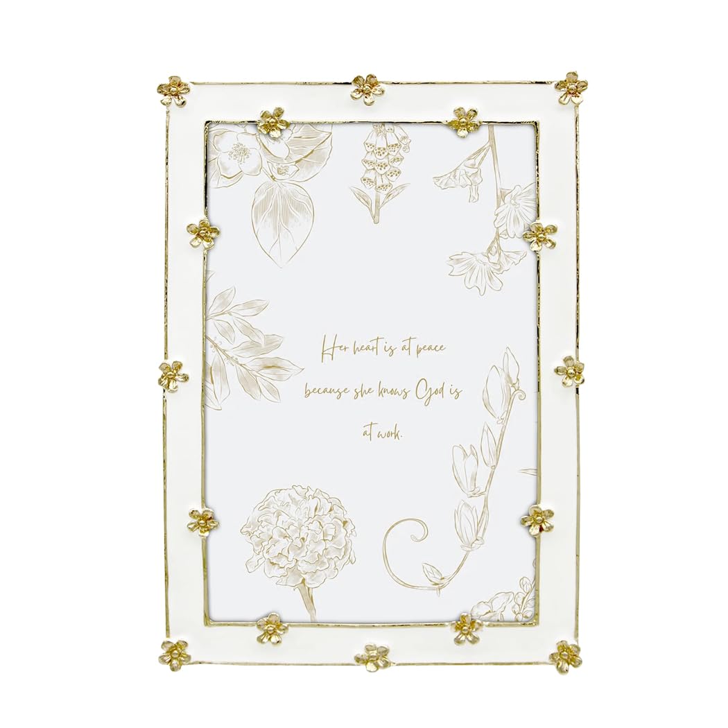Spring Flower Thin Border Photo Frame / 4x6 In | For Vertical & Horizontal Display on Tabletops | Perfect for Home Decor, Wedding, Graduation, Or Milestone Photos (White+Gold)
