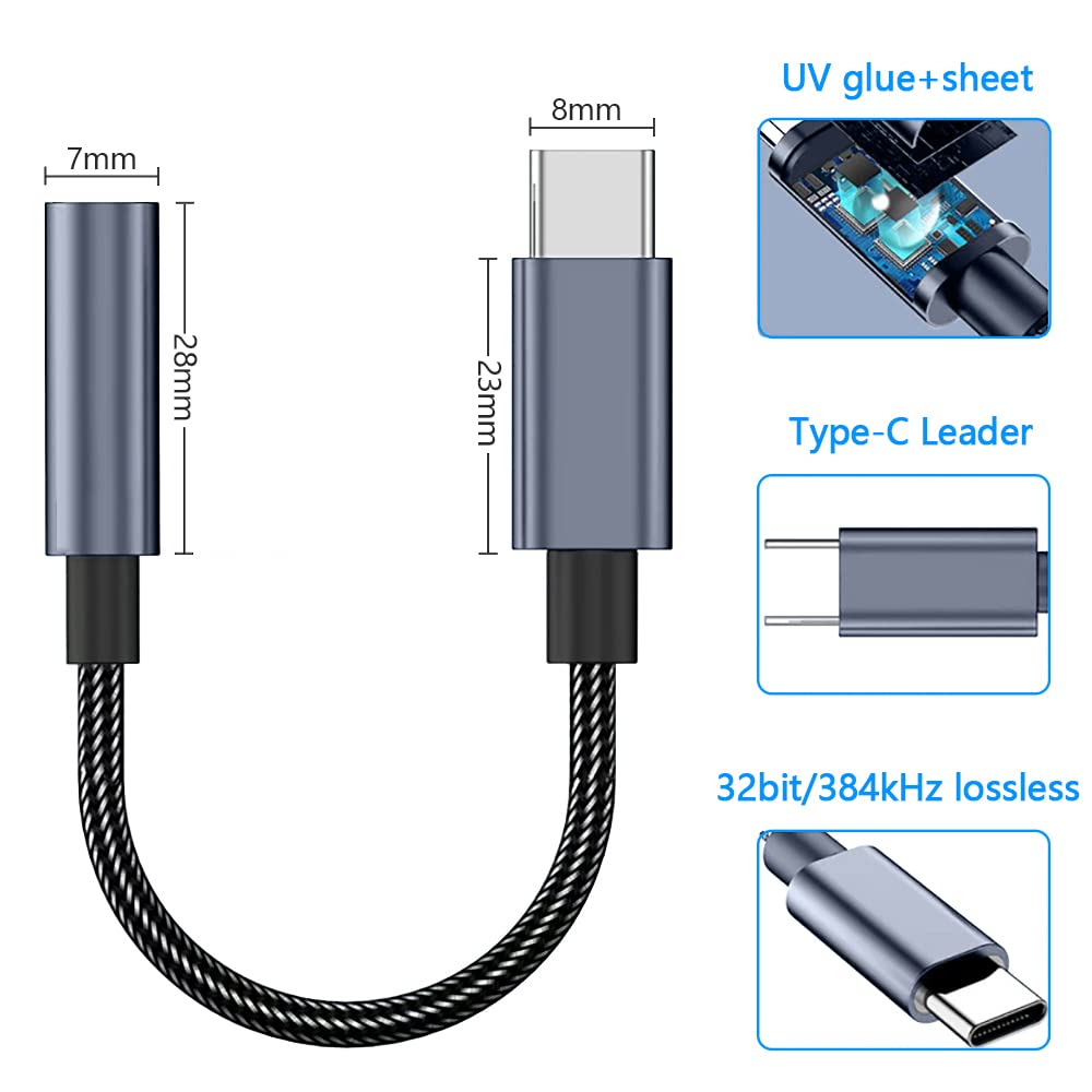 Unnderwiss Adattatore Audio USB C a Jack 3.5 mm per Cuffie, Compatibile con Galaxy S21 S21+ Note20 S20 Ultra, Huawei P40 P30 Pro Mate 20 30, Xiaomi 9 8