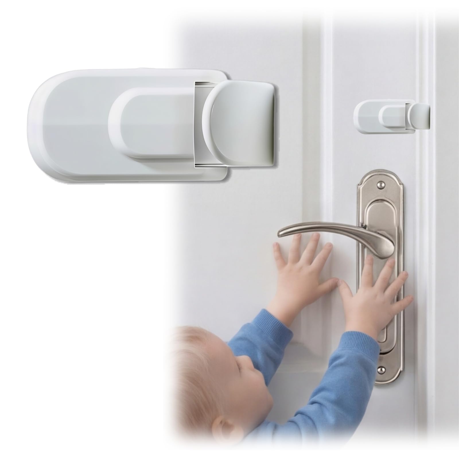 Child Proof Door Lock, Snap-On Door Knob Safety Lock & Door Handle Child Lock, No Tools Required, Fits Knob & Lever Door Handle Safety Lock for Baby, Toddler, Cat & Dog (1PC)