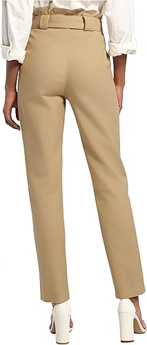 Miniatura 3 de Hybrid & Company Pantalones de bolsa de papel para mujer, pantalones casuales de cintura alta con nudo de lazo