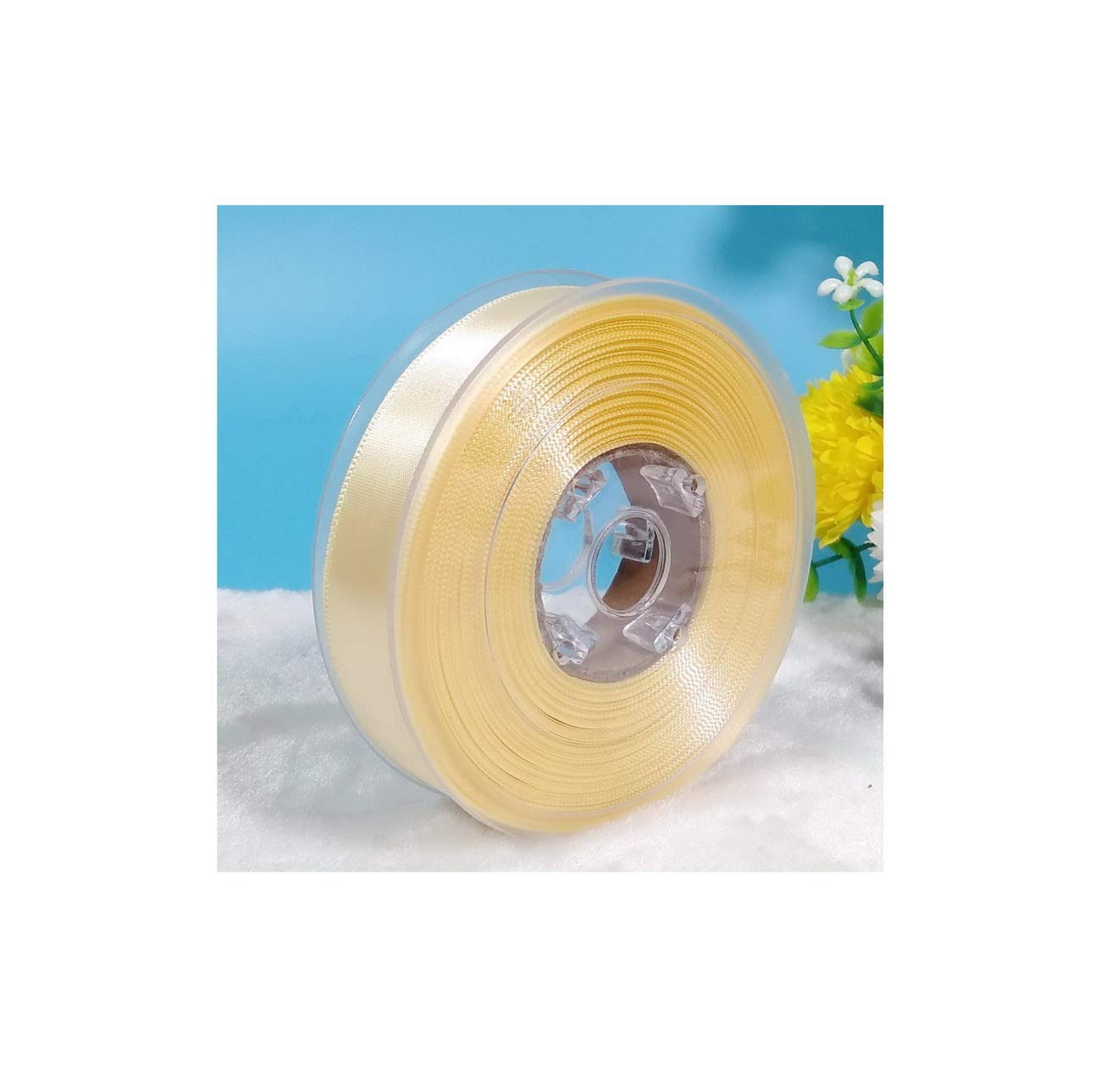 Satin Fabric Ribbon Crafts Width 3/4" / 2cm Beige Color 24 Yards for Wedding Artwork Home Gift Box Party Hair Bow Kindergarten Flower DIY Decoration (Beige)