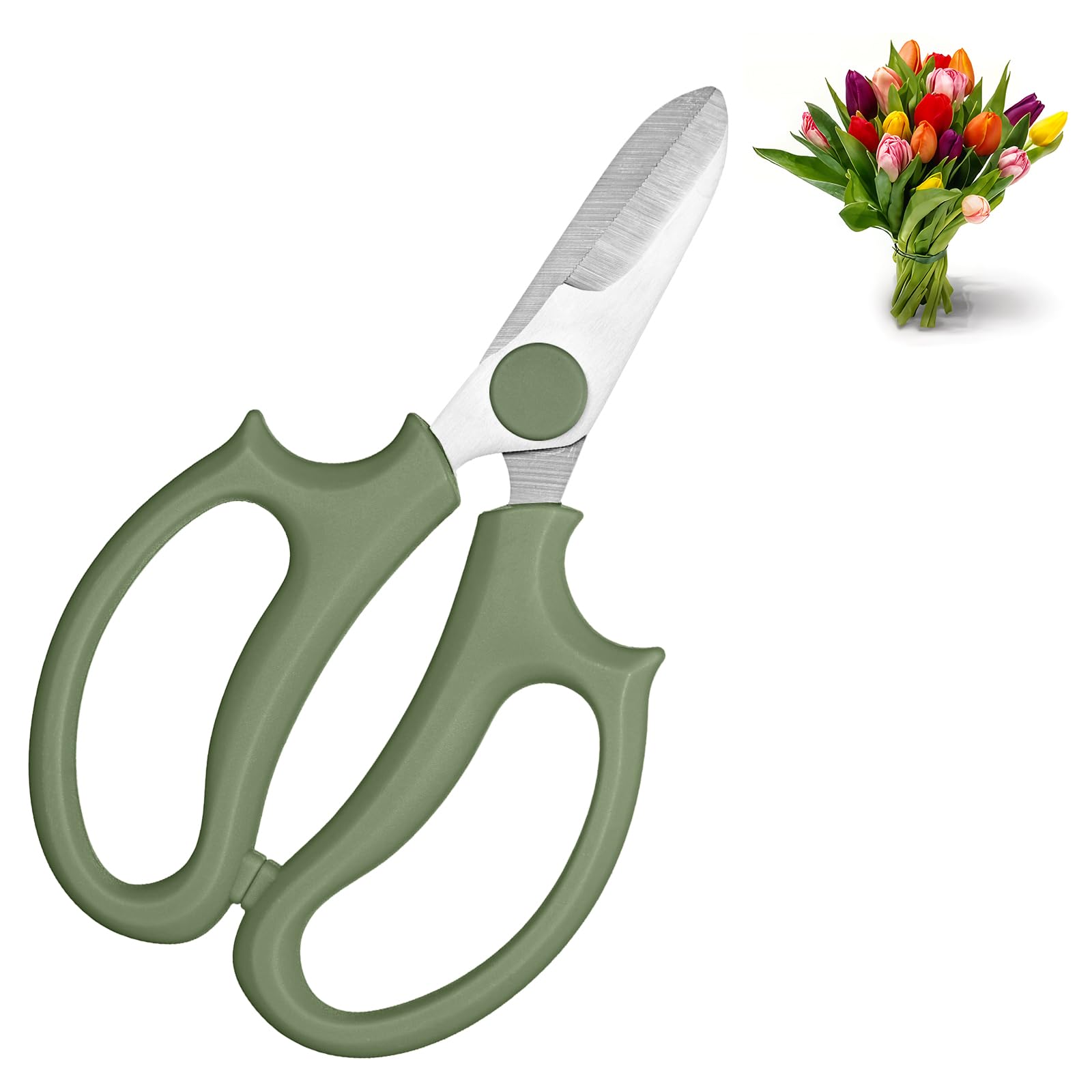 Wanmu Flower Scissors, Thickened Stainless Plant Shears, Strong Flora Scissors, Branches and Leaves, Strong Pruner for Flowers, Flower Cutting Scissor (Dark Green)