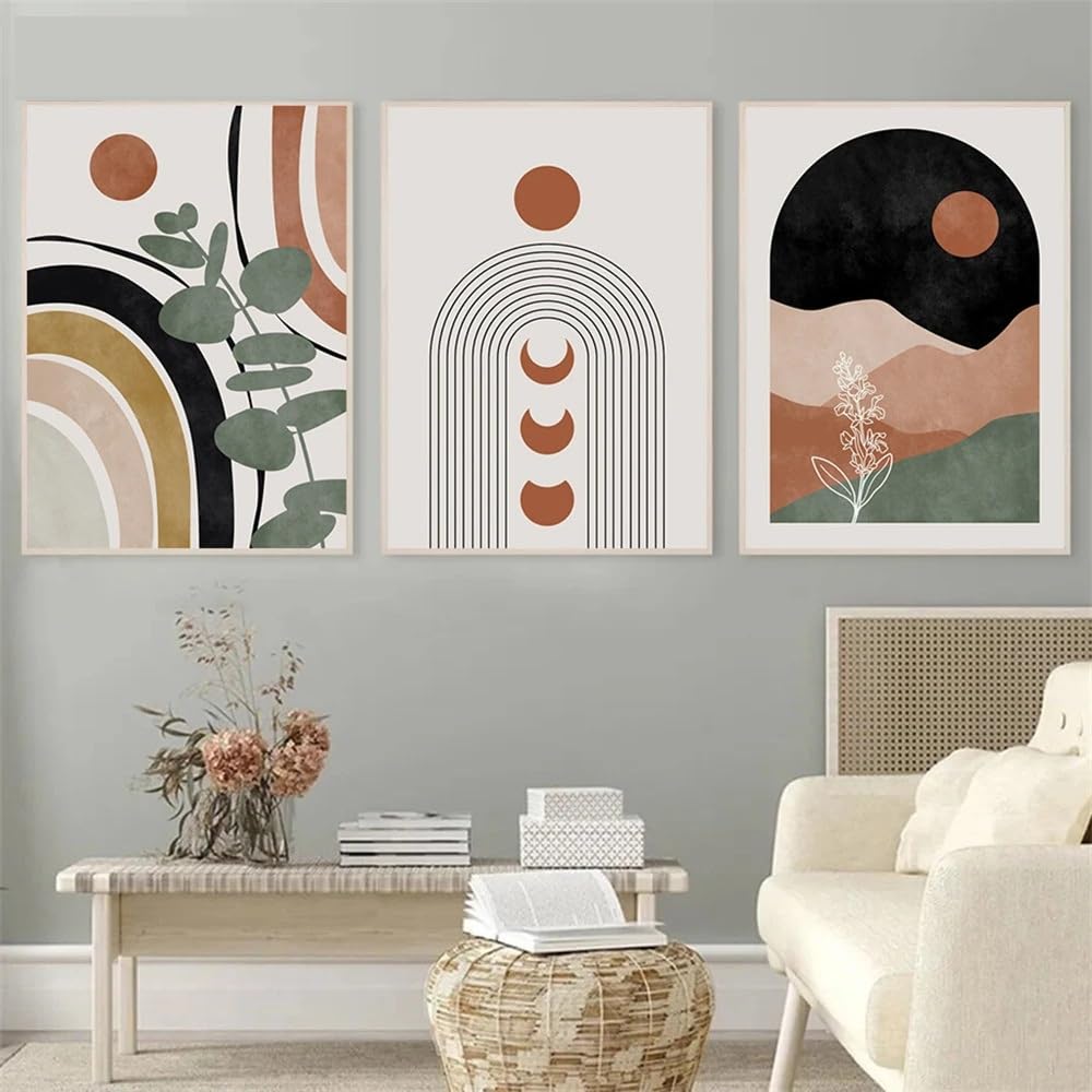 WUHBCZ Art Pictures-Abstract Mountain Rainbow Sun Boho Wall Art Canvas Painting Geometry Line Posters And Prints Nordic Wall Pictures Living Bedroom Decor-50 * 70cm/3PCS (No Frame)