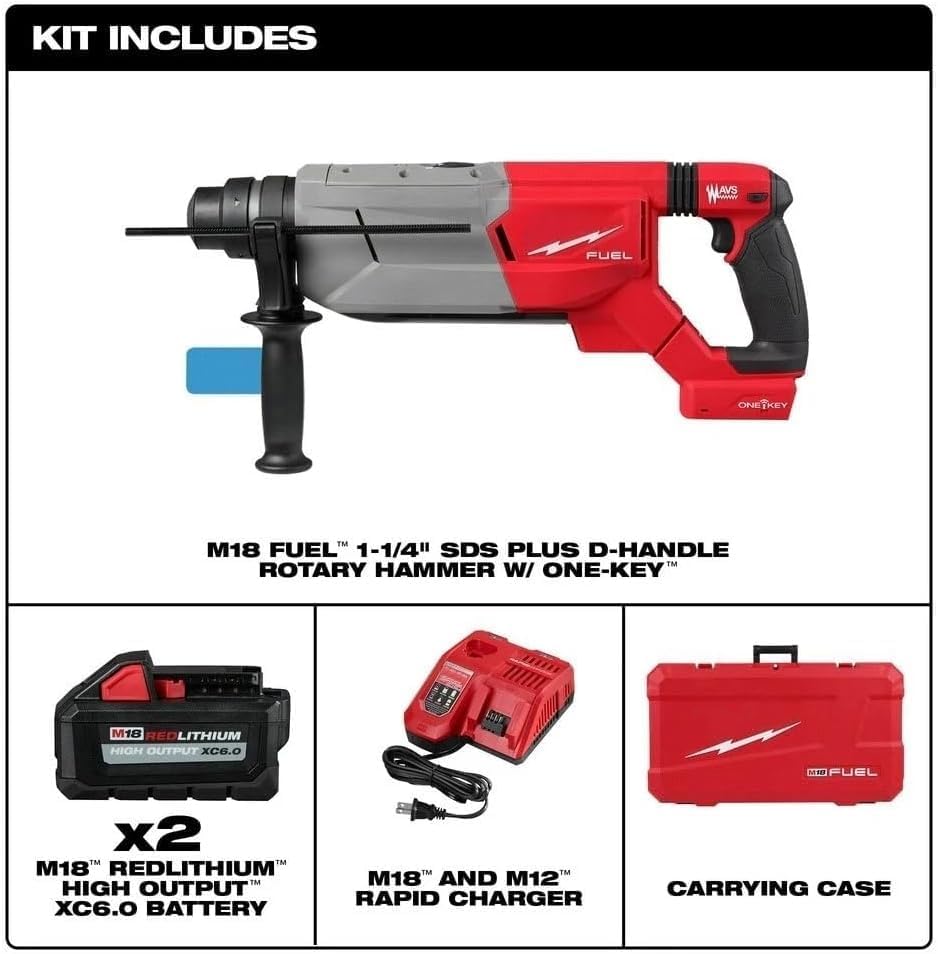 for Milwaukee.r M18 FUEL 1 1/4 SDS Plus D Handle Rotary Hammer Kit with ONE KEY