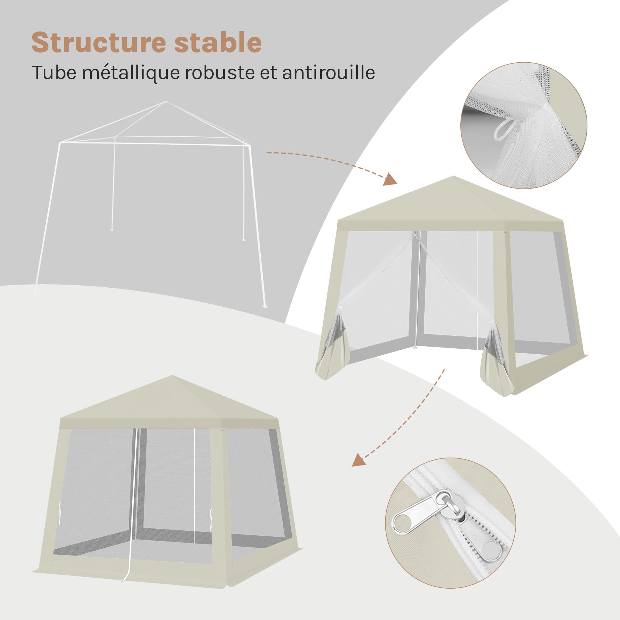 WOLTU Tonnelle de Jardin Extérieur, avec Moustiquaire, Pergola Jardin Extérieur, Tente de Réception, avec Parois Latérales en Maille, Barnum 3 x 3 m, Aspect Unique, Beige