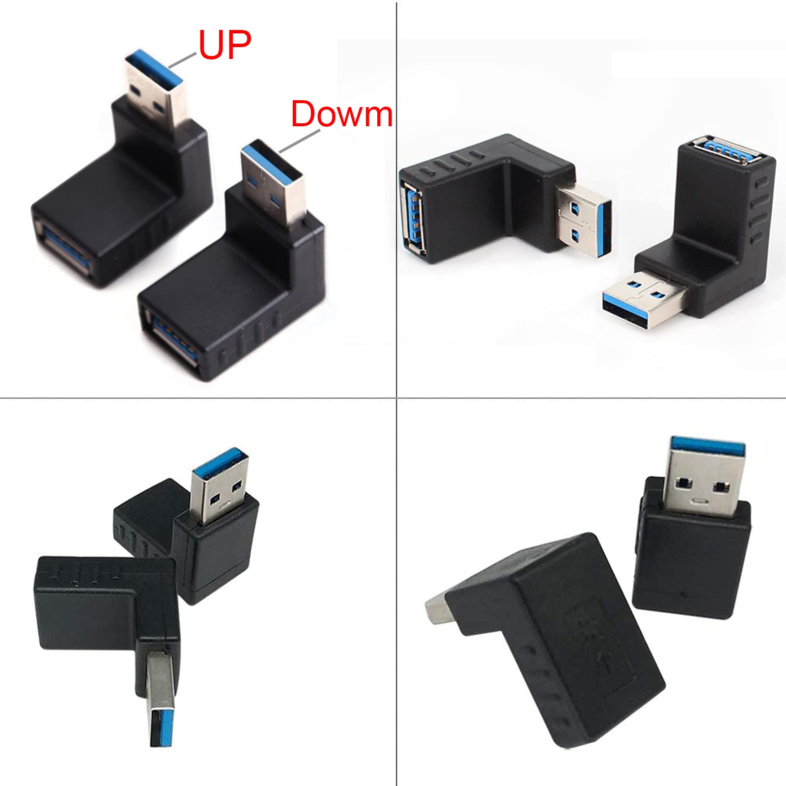 Adaptateur USB 3.0 Angle Droit 90° [2 Pièces] - Mâle Vers Femelle - Pour Ports Serrés - Haut Débit 5Gbps