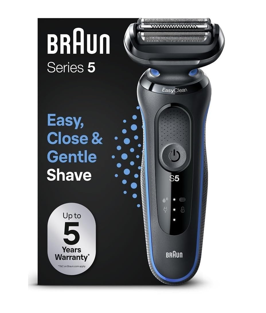 Braun Series 5 Afeitadora Eléctrica Hombre, Máquina de Afeitar Barba EasyClean, Uso En Seco Y En Mojado, Recargable, Inalámbrica, 51-B1000s, Azul GreenCircle Certified: Certified Energy Savings