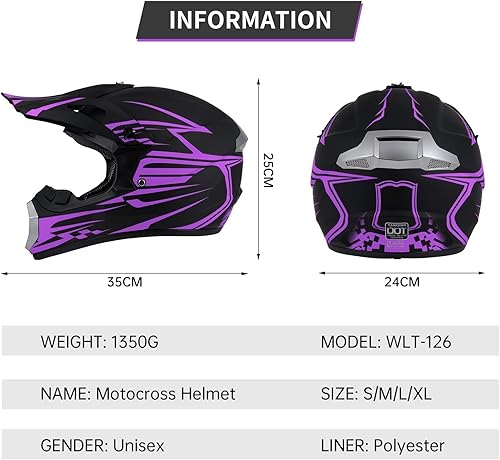 Miniatura 4 de Casco de motocross para niños y jóvenes aprobado por DOT, Casco de cara completa para ATV, moto de todoterreno y bicicleta de tierra para adultos,
