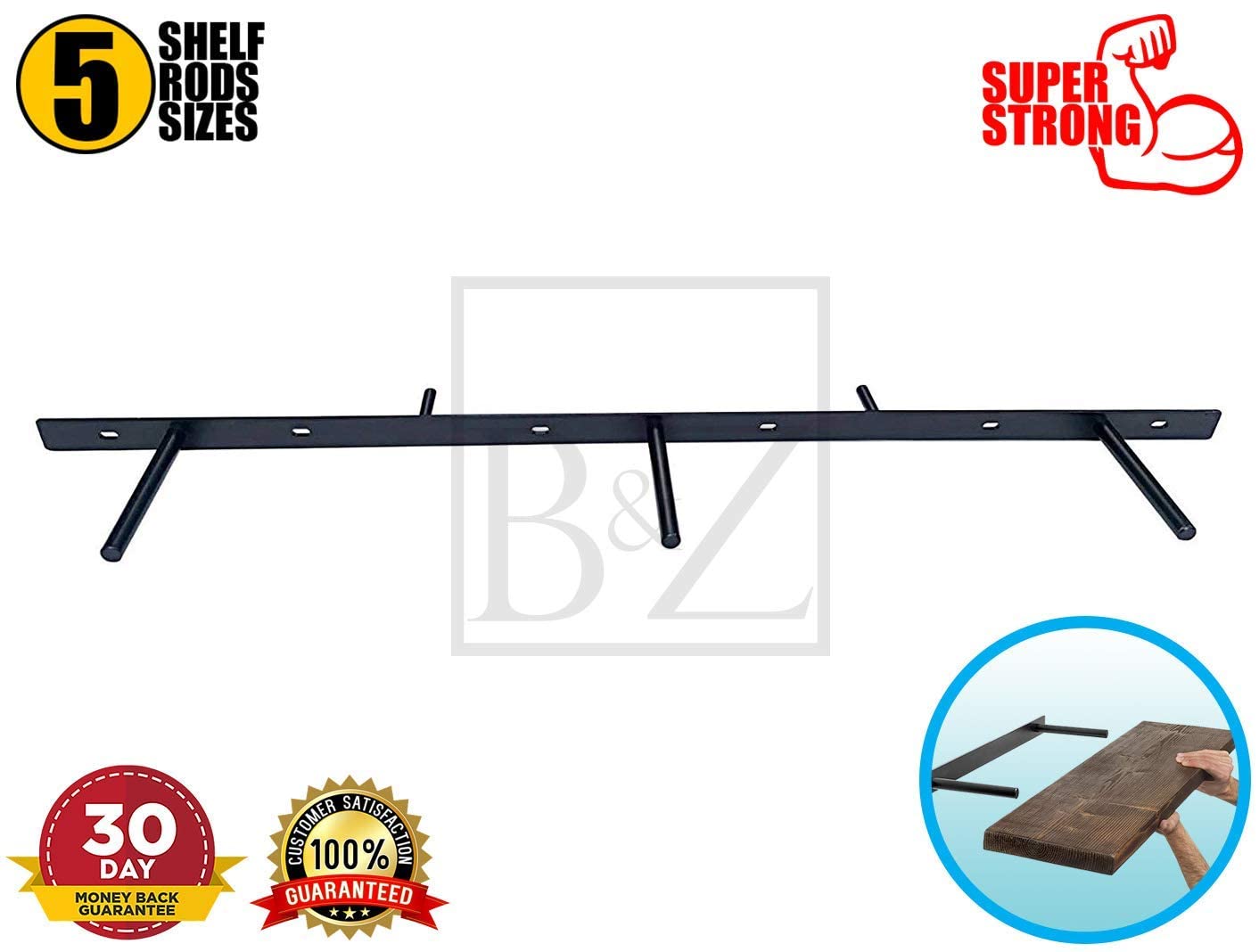 B&Z Soportes para estante de placas ocultas y flotantes extremadamente resistentes (1066,8 mm) con soporte de pared adicional