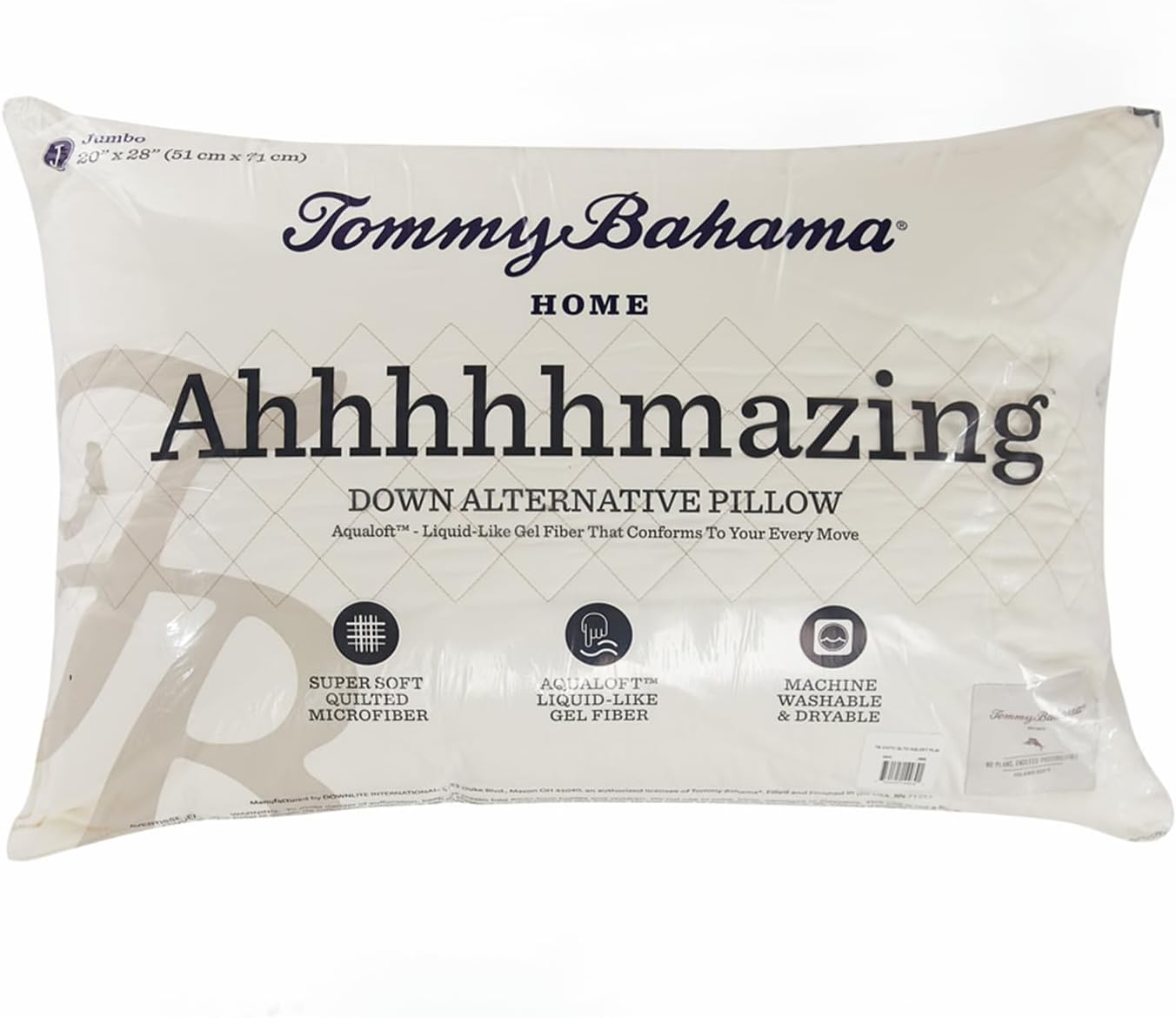 Tommy Bahama® Ahhhhhmazing AquaLoft Squishy Gel Pillow - Great for Toss & Turn Comfort - 20” x 28”, Jumbo (Fits Standard & Queen Pillowcases) - Sold Individually