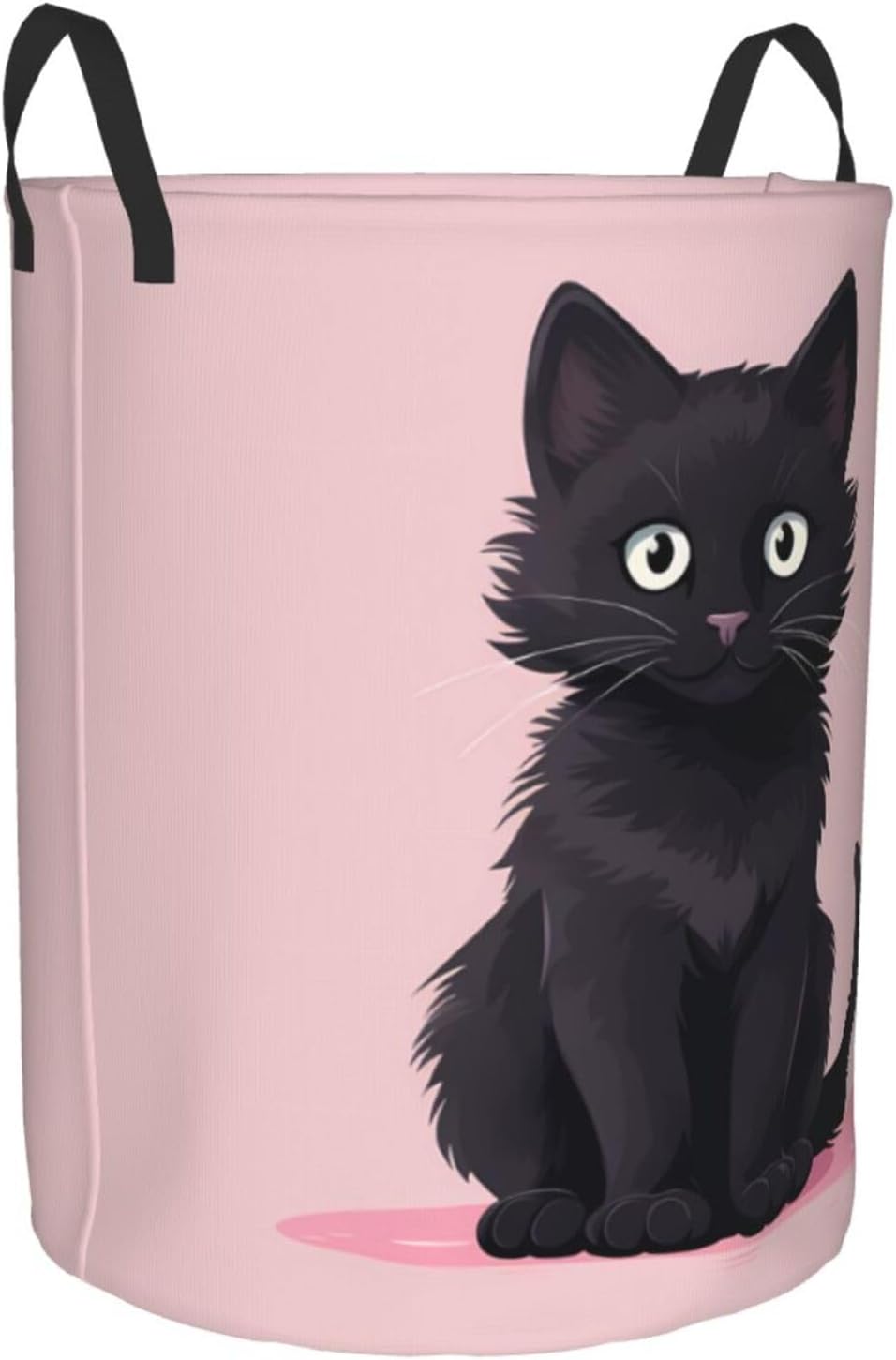 Cute Kitten Round Single-layer Laundry Basket, Portable Storage Laundry Basket, Bedroom Clothes Storage Basket with Handle